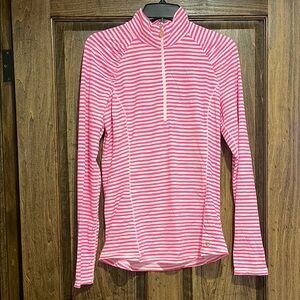 Lilly Pulitzer Luxletic Justine Pink Beach Stripe Half Zip Top SZ M